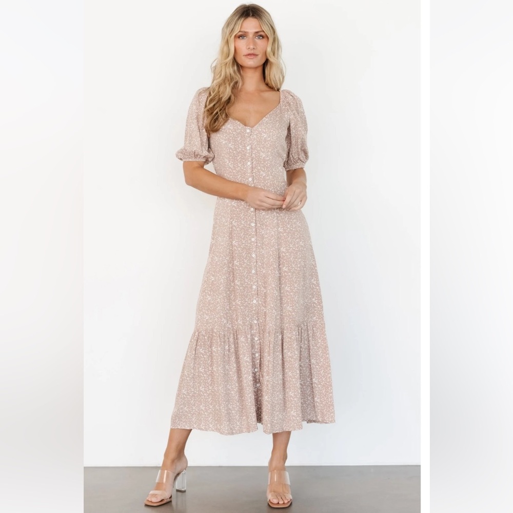 Mathilda Button Maxi Dress | Beige Floral